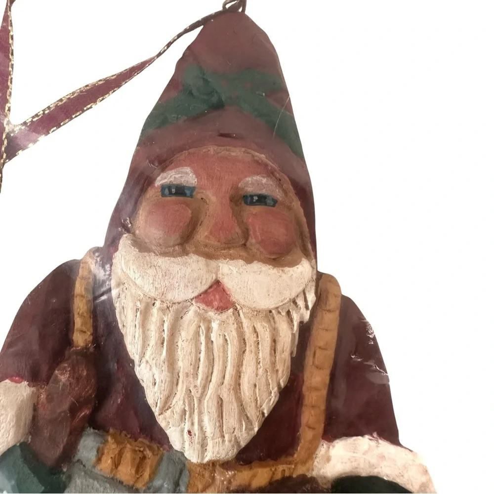 NEW Paul F. Bollinger Patchwork Santa Hanging Ornament Resin Wood
